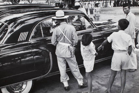 Cadillacs parked outside Pendopo during inauguration ceremony, Indonesia