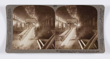 Steel beam, red-hot, drawn out; 90 feet long—steel works at Pittsburgh, Pa.
