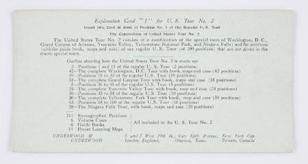 Explanation Card "1" for U.S. Tour No. 2