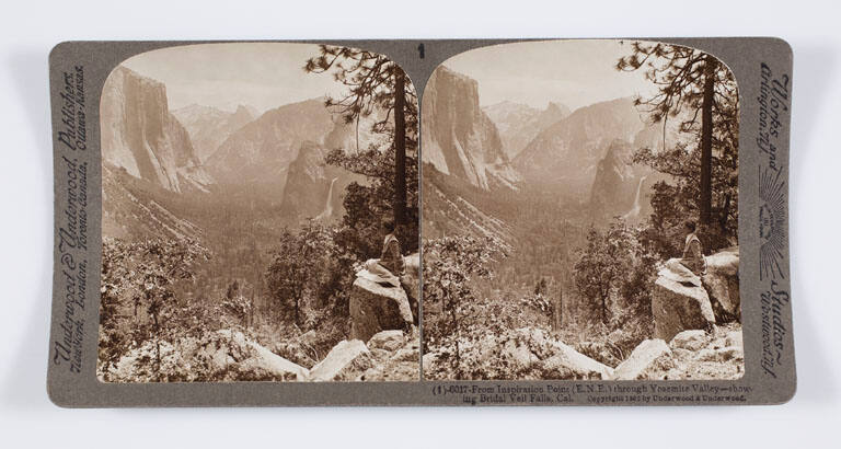 From Inspiration Point (E.N.E.) through Yosemite Valley—showing Bridal Veil Falls, Cal.