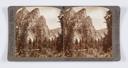 The "Three Brothers" (Eagle Peak in centre) from down the wonderful valley to Yosemite, Cal.