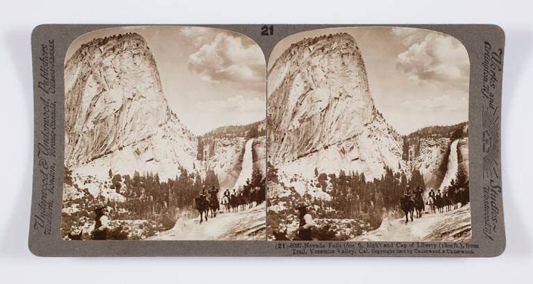 Nevada Falls (605 ft. high) and Cap of Liberty (1800 ft.), from Trail, Yosemite Valley, Cal.
