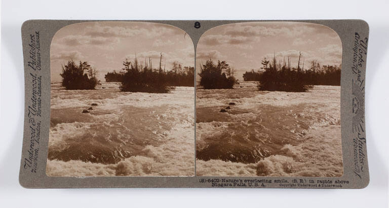 Nature's everlasting smile, (S.E.) in rapids above Niagara Falls, U.S.A.