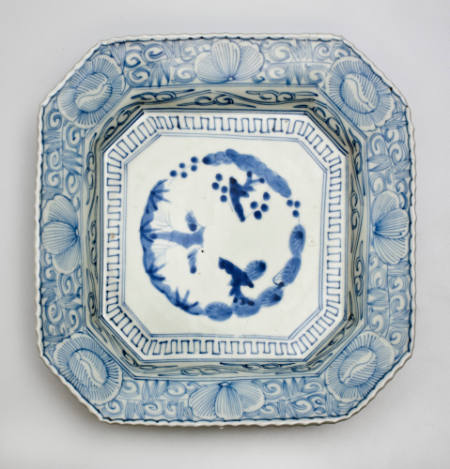 Square plate with design of pine, bamboo and plum