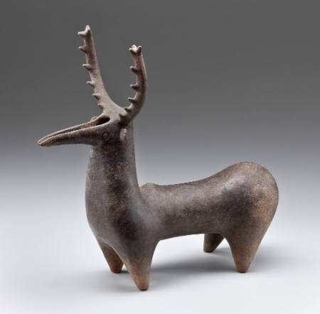 Spouted vessel in the form of a stag