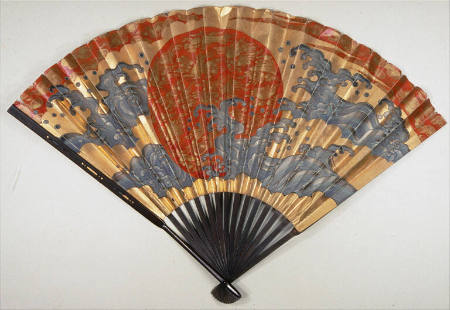 Court fan decorated with waves and sun