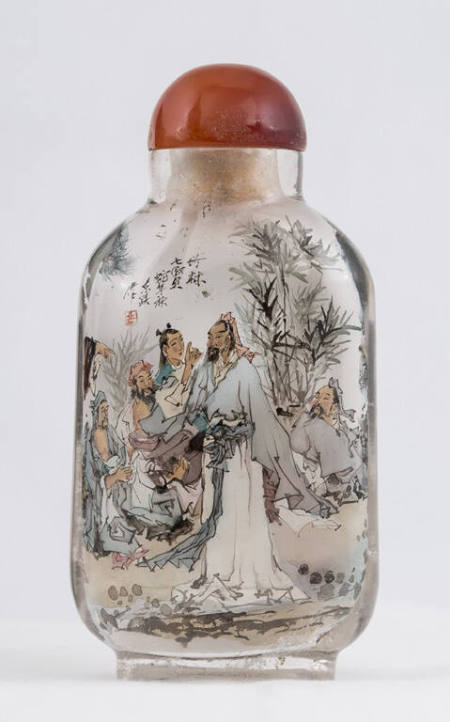 Snuff bottle with design of Seven Sages of the Bamboo Grove
