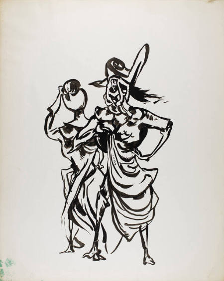 Untitled (two figures: the left with hand to head; the right with hand on hip)