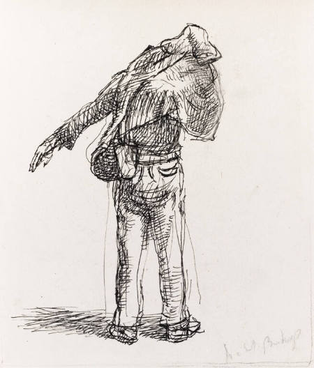 Putting on the Jacket (recto); and sketch of a man wearing a cap and holding his coat (verso)