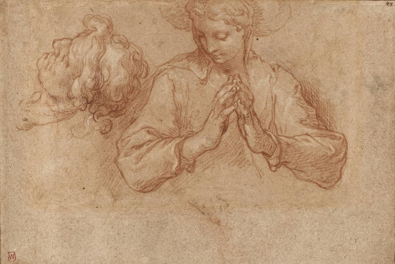 Studies for female saint and male head (recto) and Arm, leg, and hand studies (verso)